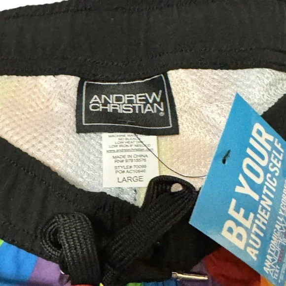 ANDREW CHRISTIAN Pride Rainbow Stripe Swim Shorts Mens Large - Picture 3 of 3